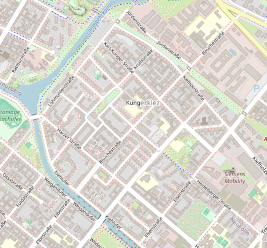 Ausschnitt einer Karte von Berlin, die einen Teil des Bezirks Alt-Treptow zeigt